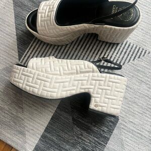 Vince Camuto Cream Quilted Wedge Sandals